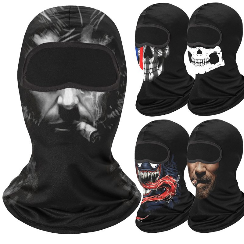 QJC54 Women UV Protection Hood Headwear Halloween Motorcycle Men Tactical Skull Ghost Printed Full Face Balaclava