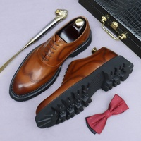 Herren Britische Herbst Oxford Schnürschuhe - Obermaterial aus Vollnarbenleder Dicke Gummisohle Höhenerhöhende Büro- und Karriere-Schuhe