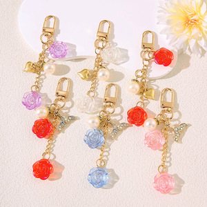 Romantic Rose Flower Keychains Delicate Fishtail Keychain Pearl Pendants Cute <b>Heart</b> Resin Charms Key Ring <b>Bag</b> Charms Accessories - Product Image 2