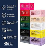 Caisse de transport en plastique colorée, caisse en plastique grillagée, caisse de déménagement en plastique pour le rangement de jouets, fruits, légumes, livres, logo personnalisé, fournisseur OEM