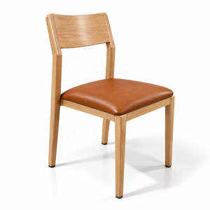 Silla de Comedor de Madera Maciza con Asiento Tapizado en <span class=keywords><strong>Cuero</strong></span> PU, Respaldo Curvo, sin Brazos, <span class=keywords><strong>para</strong></span> Restaurante, Hotel, Bistro - Product Image 5