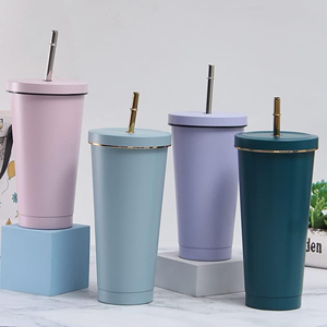 Top Seller 500ml 750ml Skinny Double Wall Water <b>Thermo</b> Mug Drinkware Vacuum Insulated Stainless Steel Tumbler With Straw Lid - Product Image 5