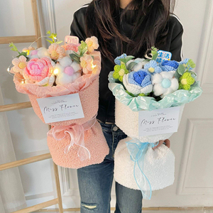 Bouquet de fleurs artificielles en laine tricotées à la main, roses et tulipes, simulation de fleurs, vente en gros, nouveauté 2026 - Product Image 4