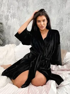 Hiloc, batas de terciopelo de cristal con fajas, ropa de dormir de punto, <span class=keywords><strong>albornoces</strong></span> para mujer, vestidos de noche cálidos con mangas caídas, <span class=keywords><strong>albornoces</strong></span> elegantes 2024 - Product Image 3