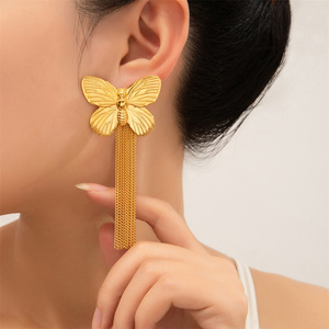 أقراط نسائية كبيرة على شكل فراشة من الفولاذ المقاوم للصدأ مع شراشيب، إكسسوارات مقاومة للماء، مجوهرات أنيقة للنساء - Product Image 2