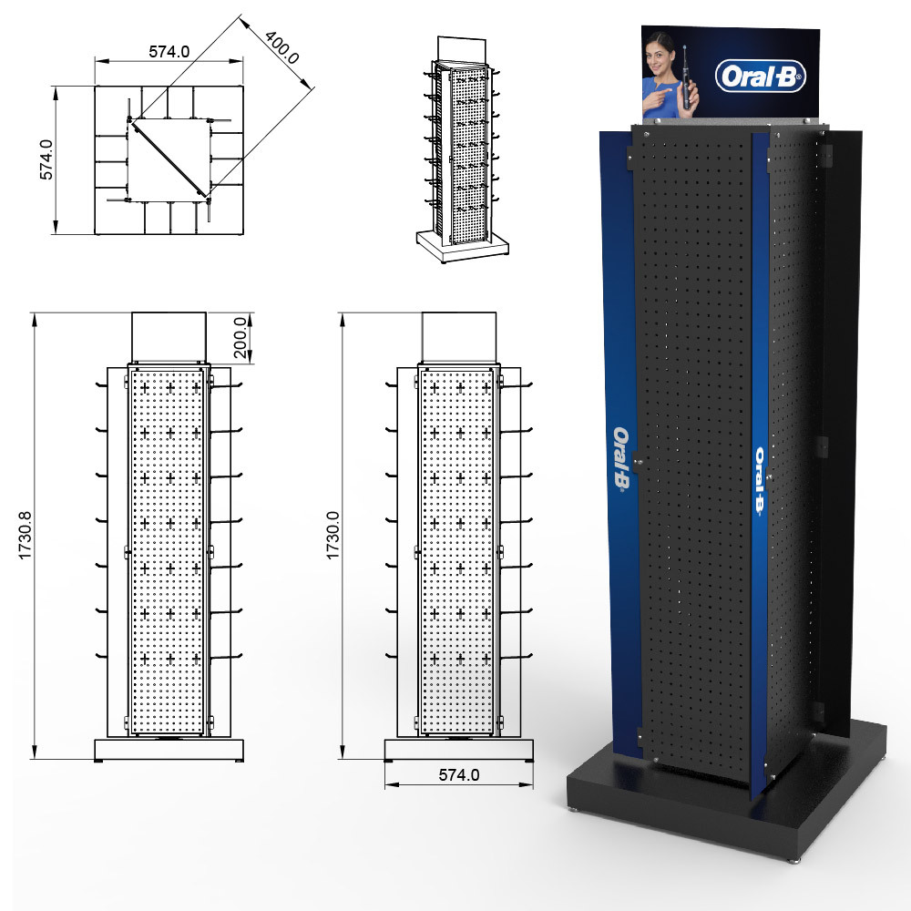 Apache Customized Double-Sided Heavy Duty Rotatable Modern Powder Coated Metal Supermarket Display Rack for Electric Toothbrush — view 3