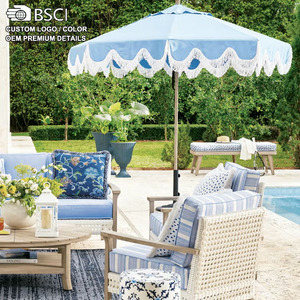 Sombrilla de <span class=keywords><strong>Patio</strong></span> de Lujo de 8 Pies, Grande, Impermeable, con Protección UV50+, Flecos Azules, Marco de Madera Real, para <span class=keywords><strong>Patio</strong></span>, Gimnasio, Hotel - Product Image 1