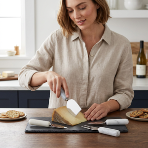 Ensemble de couteaux à fromage de la collection artisanale, lames en acier inoxydable, manches en résine, passe au lave-vaisselle et au micro-ondes, durable - Product Image 1