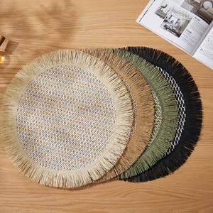Round Woven Tassel <b>Placemat</b> With Fringe Edge Non Slip Heat Insulation Mat <b>For</b> <b>Table</b> Home Decor Beige Green Black Camel Off White - Product Image 1