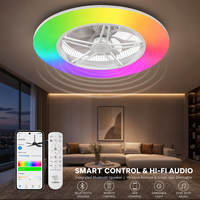 Ventilateur de plafond en métal à profil bas 22 pouces avec Wi-Fi Tuya, lumière RGB d'ambiance, haut-parleur, application intelligente, moteur DC, télécommande moderne pour hôtel