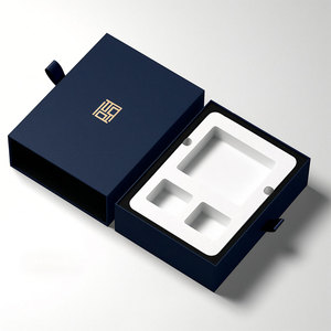 Nhỏ màu xanh trắng hộp đồ trang sức tùy chỉnh <span class=keywords><strong>Fancy</strong></span> sang trọng giấy cứng nhắc Ngăn kéo trượt Hộp Quà Tặng thực phẩm đóng gói kéo ra tay áo hộp với logo - Product Image 6