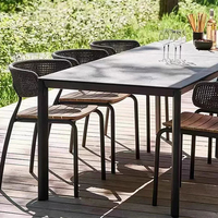 Ensemble de table et chaises de salle à manger d'extérieur en teck et rotin, table longue, résistant à l'eau et au soleil, meubles de loisirs pour villa, jardin, terrasse