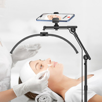 Lampe de Sol d'Appoint Beauté Rotative pour Cils, Lumière LED Demi-Lune Réglable avec Support Téléphone pour Salon de Beauté Maquillage Tatouage