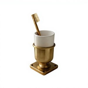 Classic Brass Toothbrush Holder Countertop Display Pedestal Base Wash Basin Decor Luxury <b>Round</b> <b>Brush</b> Stand for Bathroom Sets - Product Image 1