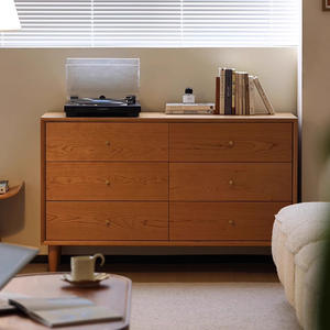 Cómoda de Madera Maciza de Estilo Nórdico con Seis Cajones, Mueble de Almacenamiento para Dormitorio en Madera de Cerezo, Diseño Minimalista - Product Image 4