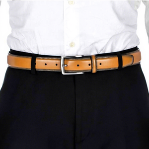 Genuine Leather <b>Belt</b> <b>Men</b> Casual <b>Tan</b> Colour Solid Cow Hide Stitched Edge Design - Product Image 4