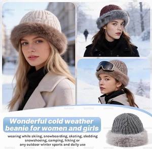 Bonnet tricoté chaud pour femme avec logo personnalisé, style slouchy, bord en peluche, idéal pour l'hiver et le ski – Fabrication usine avec 16 ans d'expérience - Product Image 1