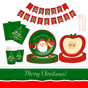 DAMAI Nuevo Juego de Vajilla Navideña con Elementos de Papá Noel, Platos de Papel y Molde de Manzana para Suministros Navideños, Sirve para 8 Personas - Product Image 1