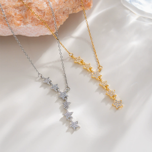 สร้อยคอ Star CZ Tassel Lariat Y สำหรับผู้หญิง ประดับด้วยเพชรคิวบิกเซอร์โคเนียทรงหยดน้ำ ดีไซน์เรียบหรู สวยงามแบบมินิมอล เหมาะสำหรับใส่เป็นเลเยอร์ สไตล์โบโฮ เป็นของขวัญ - Product Image 1