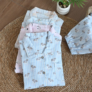 Klassisches & Zeitloses Damen-Pyjama-Set mit Niedlichem Cartoon-Hundemuster Weicher Atmungsaktiver Stoff 100% Baumwolle Damen-Schlafanzug - Product Image 5