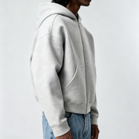 Sweat à capuche zippé OEM pour homme, 500 g/m², en coton molletonné épais, coupe oversize, gris, pour l'hiver