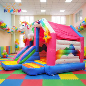 WINSUN Château gonflable licorne coloré avec toboggan pour enfants, de haute qualité, pour usage commercial extérieur, parc à thème - Product Image 1