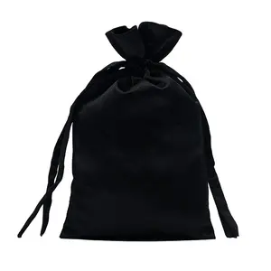 Color Silk Satin Promotional Branding Dust Bag Hair Satin Double Drawstring Sack Print Custom Made Mini(max Length<20cm) Black