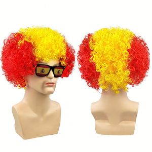 Peluca Corta Rizada para Fanáticos del Fútbol y Carnaval - Peluca Sintética Colorida para Cosplay, Festivales y Fiestas Deportivas - Product Image 6