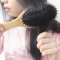 Brosse à cheveux ovale en bambou avec coussin d'air, poils de sanglier naturels et picots en nylon, pour usage domestique, brosse à cheveux personnalisée en bambou