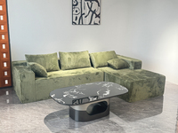 Sofá Modular de Corduroy Rayado Cepillado Verde con Estructura Delgada, Soporte Lumbar, Seccional en Forma de L para Villa, Moderno y Ecológico