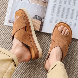 Nouvelles pantoufles confortables et respirantes en cuir véritable pour homme, modèle couple, à semelle épaisse et cheville haute, collection Printemps 2026 - Product Image 1