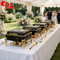 TIANXING Fournitures de restauration – Ensemble chauffe-plats noir et or pour buffet, idéal pour mariages, fêtes et banquets