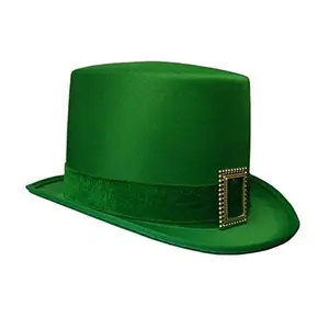 圣帕特里克节礼帽绿色天鹅绒，带扣，用于服装派对和爱尔兰游行装饰节日派对帽