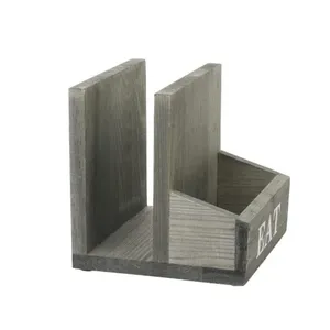 Giá Đựng Khăn Ăn 2 Ngăn Bằng Gỗ, Hình Vuông, Màu Xám, Cổ Điển, Có Lọ Gia Vị/Thùng Đựng Gia Vị - Product Image 2