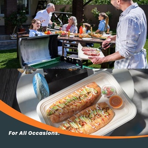 Tự Nhiên Bã Mía Mía Sợi Bộ Đồ Ăn Ecofriendly Dùng Một Lần Bộ Đồ Ăn Ủ Bữa Ăn Tối Tấm 14 Inch Khay Ăn Trưa - Product Image 5