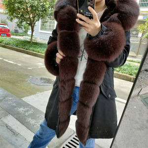 2025 hiver nouveau femmes à la mode mi-longueur <span class=keywords><strong>Parka</strong></span> <span class=keywords><strong>avec</strong></span> détachable chaud fourrure de renard manteau à <span class=keywords><strong>capuche</strong></span> longue <span class=keywords><strong>imperméable</strong></span> fermeture à glissière - Product Image 2