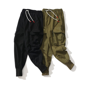 Men <strong>Army</strong> Green Color Elastic Waist Cargo <strong>Pants</strong> Black Cotton Twill Zipper Pocket Casual Trousers Mens Baggy Chino Trousers <strong>Pants</strong> - Product Image 2