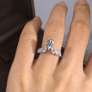 Bague en diamant F918, diamant blanc naturel taille poire, couleur D, style romantique pour femme - Product Image 4