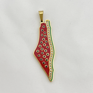 Grosir gaya panas kalung Palestina baja tahan karat berlapis emas 18k dengan zirkon Kuffiyeh liontin peta Enamel kubah kalung - Product Image 4