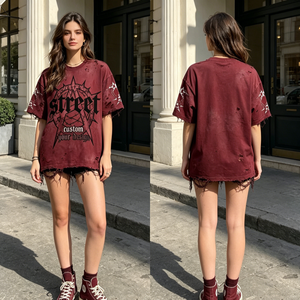 Odm Women <strong>T</strong> <strong>Shirts</strong> Custom Vintage Washed Distressed Frayed Hem <strong>Gothic</strong> Graphic Oversized Grunge Streetwear <strong>T</strong> <strong>Shirts</strong> - Product Image 2