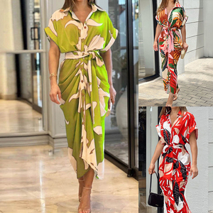 เดรสเชิ้ตแขนสั้นลำลองสำหรับผู้หญิงขายส่ง คอปกติดกระดุม ลายเรียบ เดรสลำลองสำหรับผู้หญิง - Product Image 3