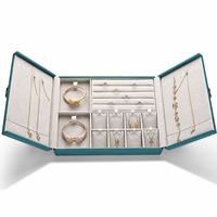 Boîte à bijoux double ouverture doublée en microfibre avec compartiments pour colliers, bagues, bracelets et boucles d'oreilles, organisateur doux en forme de papillon