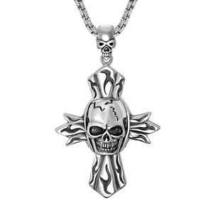 Men's Stainless Steel Skull <b>Cross</b> Pendant Necklace Punk Gothic Style SP529 - Product Image 1