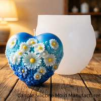 J10-609 Großhandel Maßgefertigte Neuheit Romantische 3D Gänseblümchen Herzförmige Silikonform für Kerzenherstellung DIY für Heimdekoration