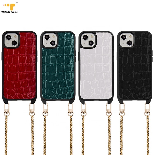 2026 Wholesale High Quality PU Leather Phone Case With Detachable Chain Crossbody Phone Case for iPhone 14 13 12 SE Xr Xs