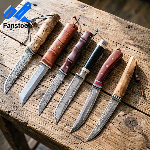 Factory Direct Sale High Quality Damascus Steel Fixed Blade Self-Defense Knife,Wood Handle,Retro Creative New Hunting Knife