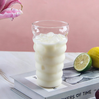 Gobelet en verre transparent à nervures ondulées, en verre borosilicate haute résistance, pour milkshake, café glacé, jus, maison, café