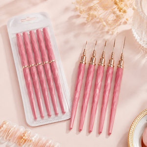 Ensemble de 5 pinceaux liner pour nail art en nylon ultra-fin personnalisables, avec capuchon anti-poussière et manche ABS facetté, outil de peinture de lignes fines pour salon - Product Image 1