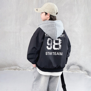 Blouson à capuche pour garçons, style printemps, effet deux-pièces, nouveau modèle, pour enfants plus âgés, look cool, tendance urbaine, fermeture éclair - Product Image 2