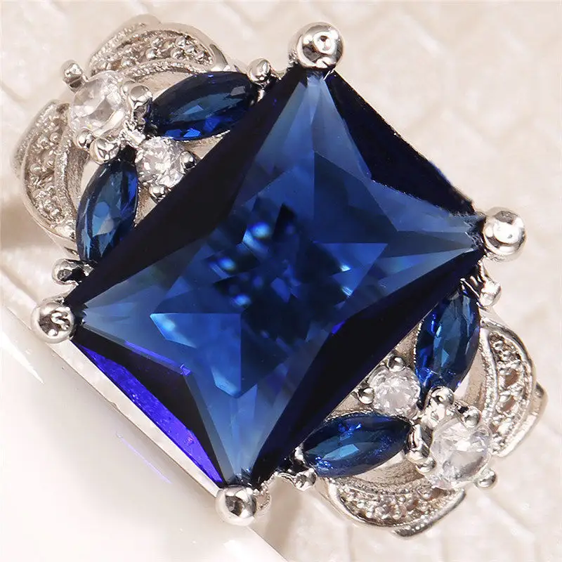 Sapphire Zircon Diamond Engagement Close Ring for Women 925 Sterling Silver Color Multi Color Jewelry Deep Blue MOQ 1PCS